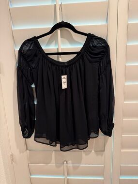 Express Black Chiffon Ruffle Sleeve Off the Shoulder Blouse - Size XS NWT